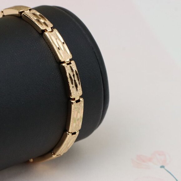 "Textured Geometric Rose Gold Bracelet in Polished Finish, XPBL0862 - Picture 8 of 12